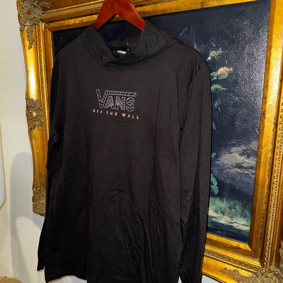 Vans NEW Black Graphic Print Hooded Long Sleeve Men’s Tee Size M - Picture 1 of 6
